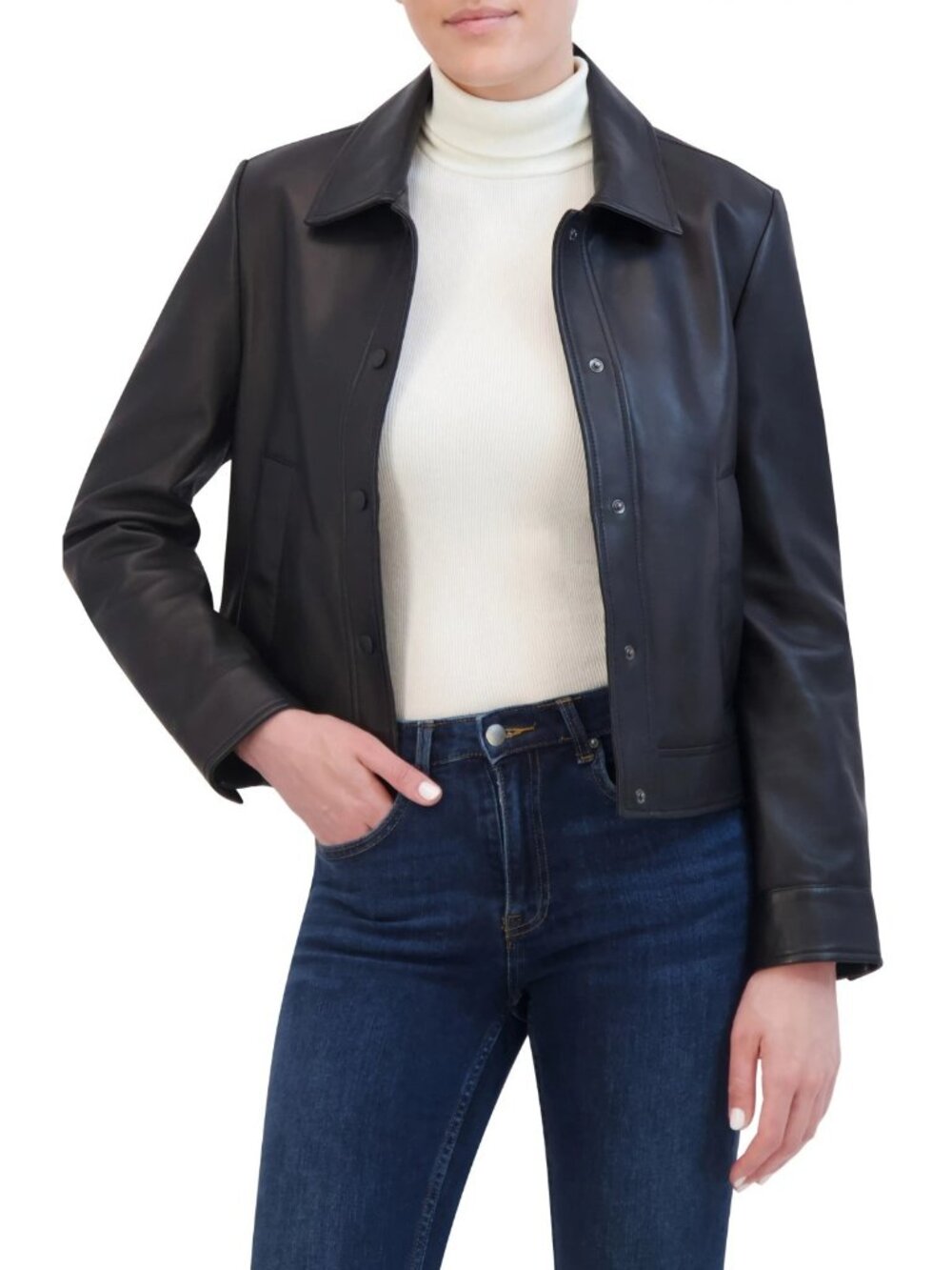 Rebecca Minkoff Women's Crop Genuine Leather Moto Biker Jacket Black Size XS